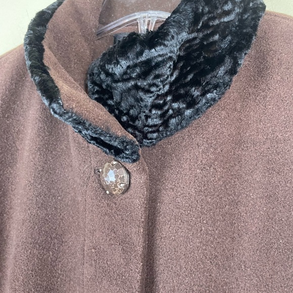 Todd Smith Brown 100% Wool Long Dress Coat with Black Trim Neck & Cuffs Sz 10 - Picture 14 of 14